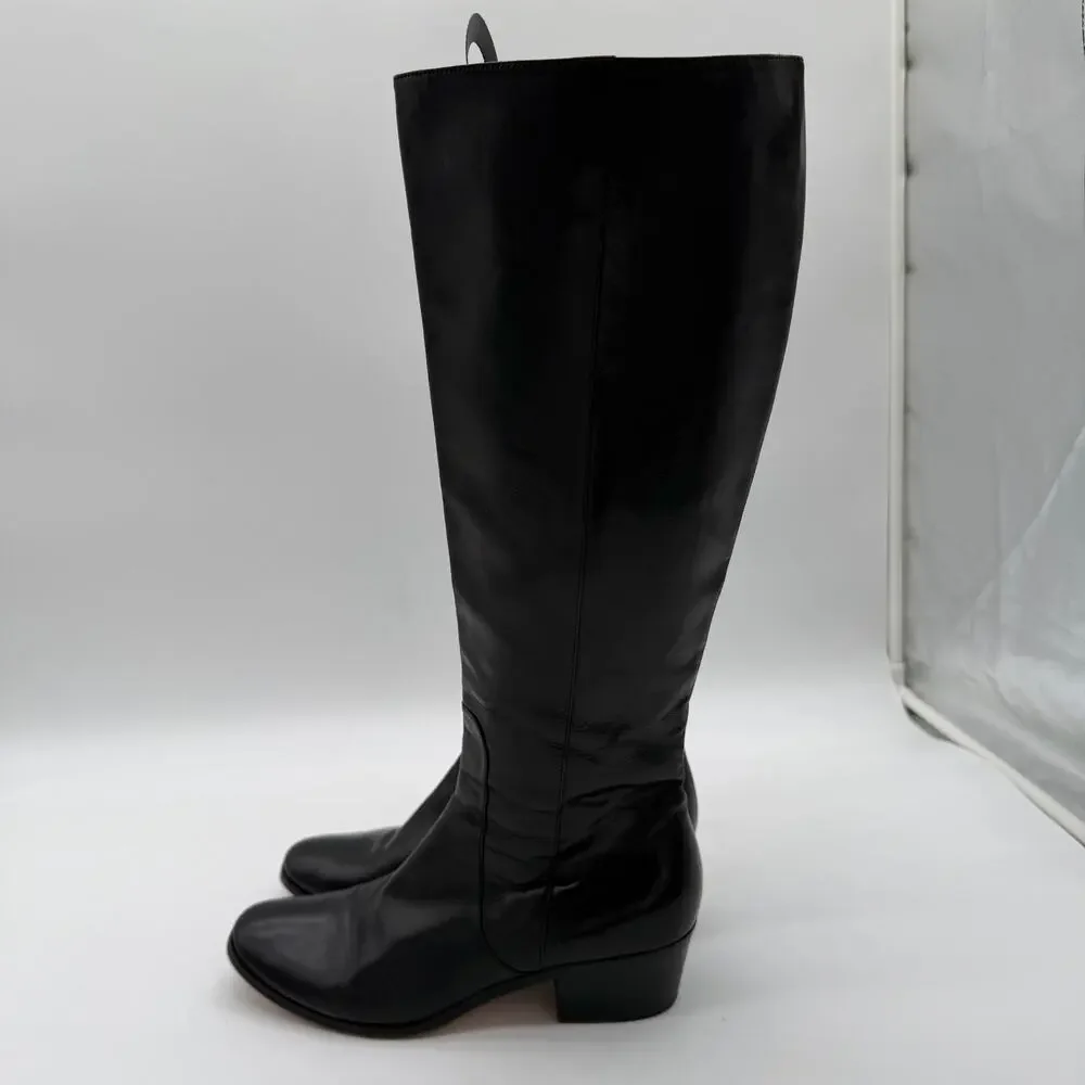 Jimmy Choo Elegant Tall Block Heel Black Leather Sophisticated Boots IT 39.5